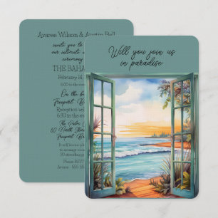 Open Window Beach Scene Paradise Tropical Invitation