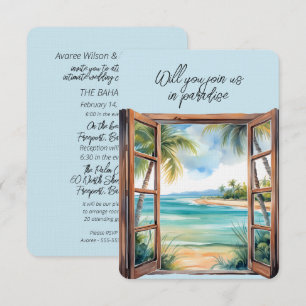 Open Window Beach Scene Paradise Tropical Invitation