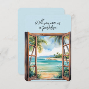Open Window Beach Scene Paradise Tropical  Invitation