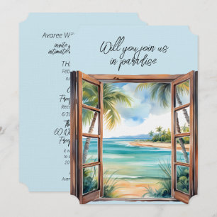 Open Window Beach Scene Paradise Tropical Invitation