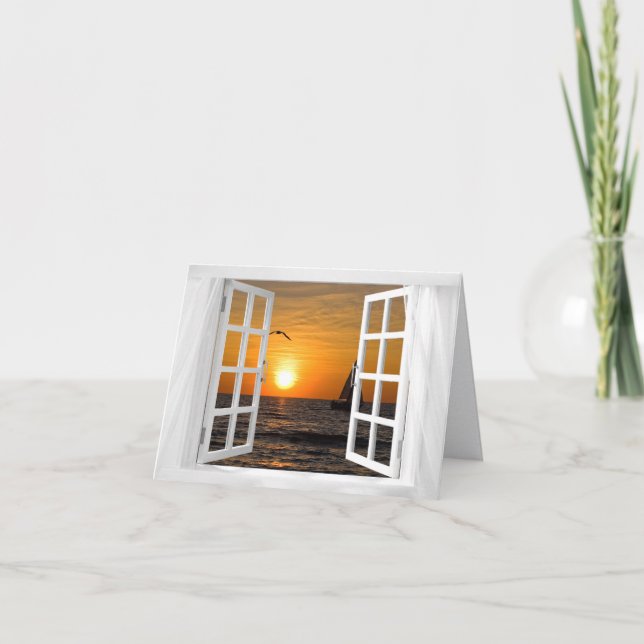 open window sailboat sunset scene sympathy thank you card (Front)