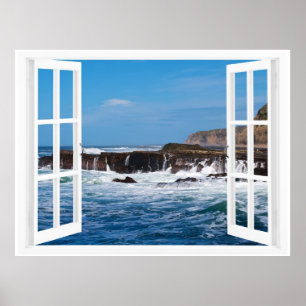 Open Window Seaside Escape Poster