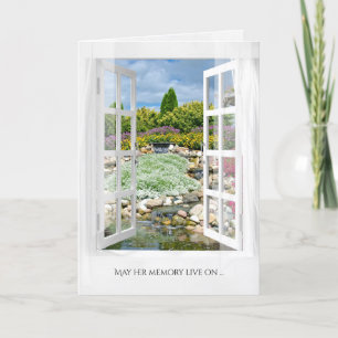 open window with rock garden scene sympathy card
