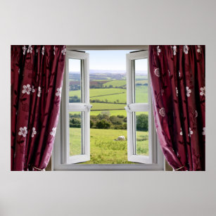 Open window with view across and English countrysi Poster