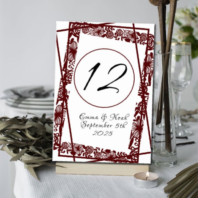 Open-Work Elegant Maroon Burgandy Table Number (Creator Uploaded)
