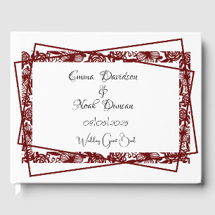 Open-Work Elegant Maroon-Burgundy Wedding Guest Book