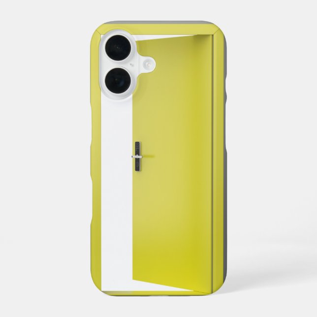 Open yellow door with smart lock iPhone 16 case (Back)