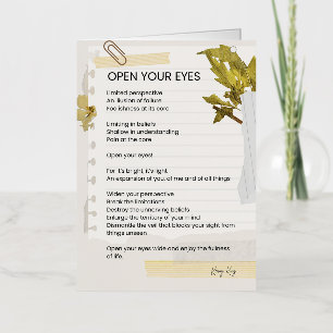 Open Your Eyes Inspirational Poem Poetry  Foil Greeting Card