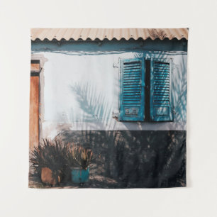 OPENED BLUE LOUVERED WINDOWS TAPESTRY