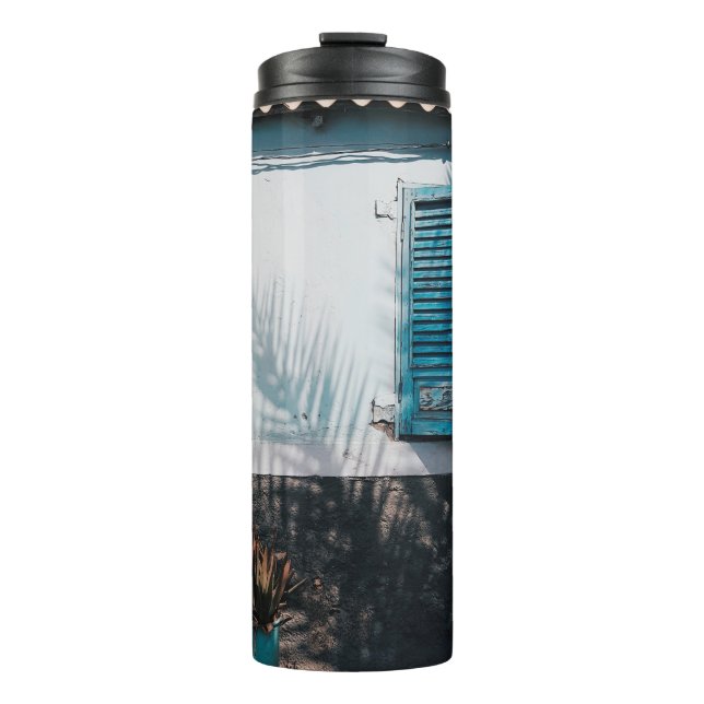 OPENED BLUE LOUVERED WINDOWS THERMAL TUMBLER (Front)