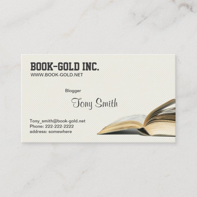 Opened Book Blogger librarian Writer Business Card (Front)