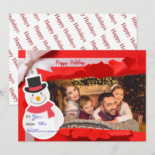 Opened Gift Reveals Family Photo Happy Holidays Holiday Card