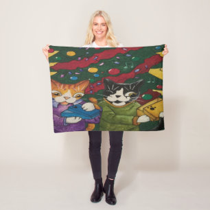 Opened Presents Cat Fleece Blanket