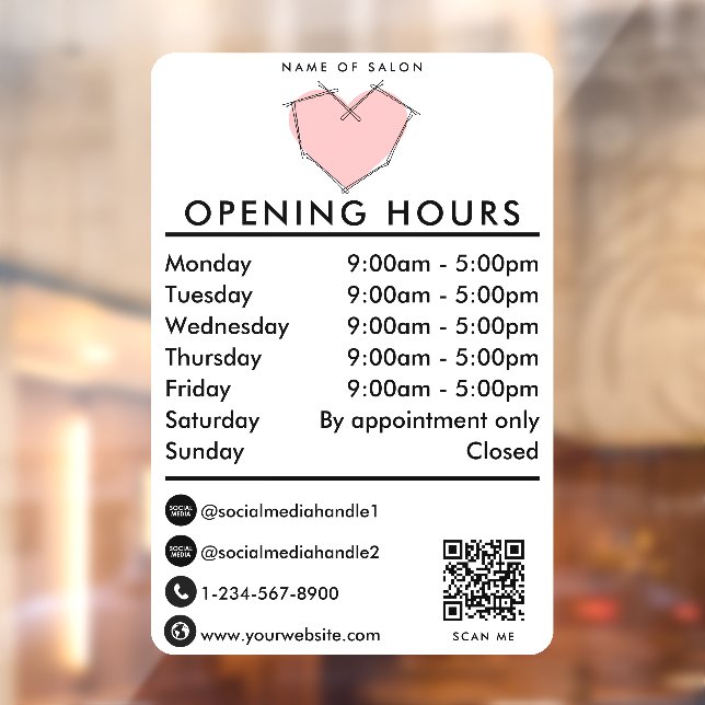 Opening Business Hours Bobby Pins Hairstylist Window Cling (Sheet 2)