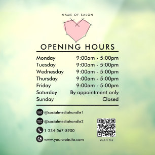 Opening Business Hours Bobby Pins Hairstylist Window Cling