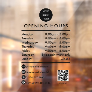 Opening Business Hours QR Code Business Logo Window Cling