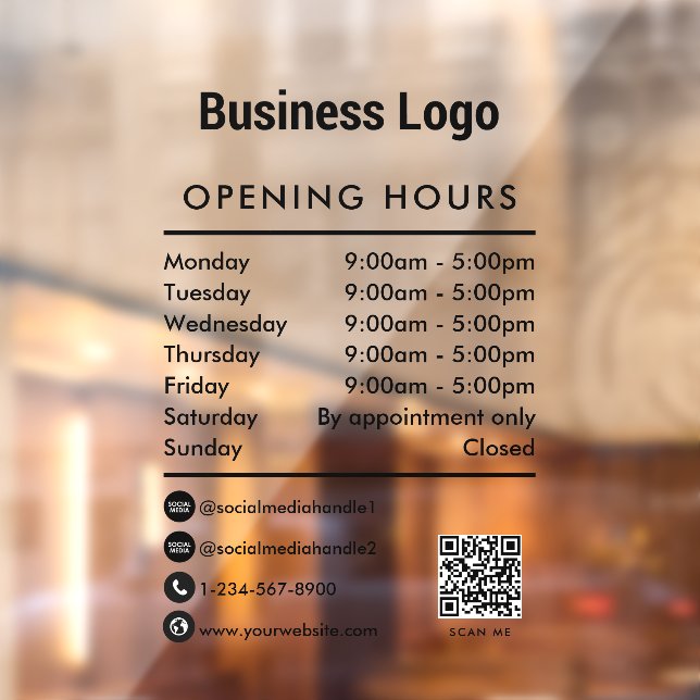 Opening Business Hours QR Code Business Logo Window Cling (Sheet 2)