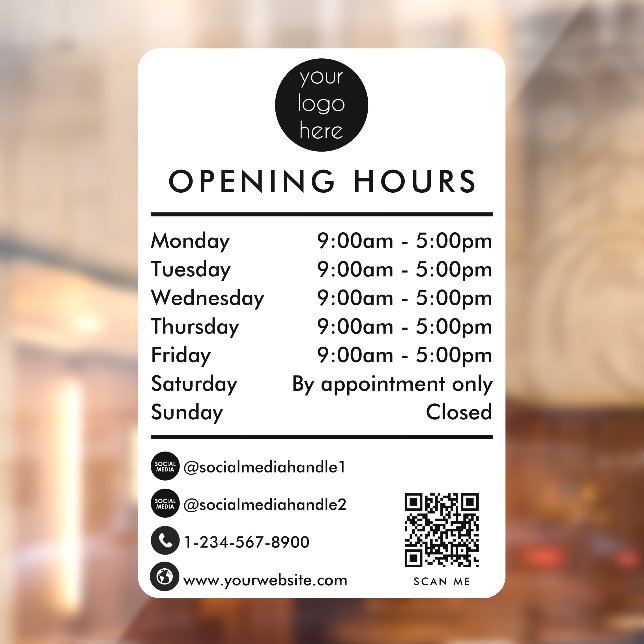 Opening Business Hours Times QR Code Business Logo Window Cling (Sheet 2)