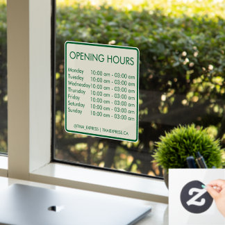 Opening Hours - 4x4 - English Window Cling