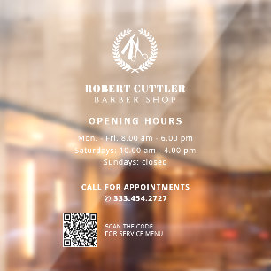 Opening hours barber salon custom logo QR CODE Window Cling