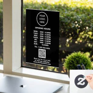 Opening Hours Black Business Logo QR Code  Window Cling