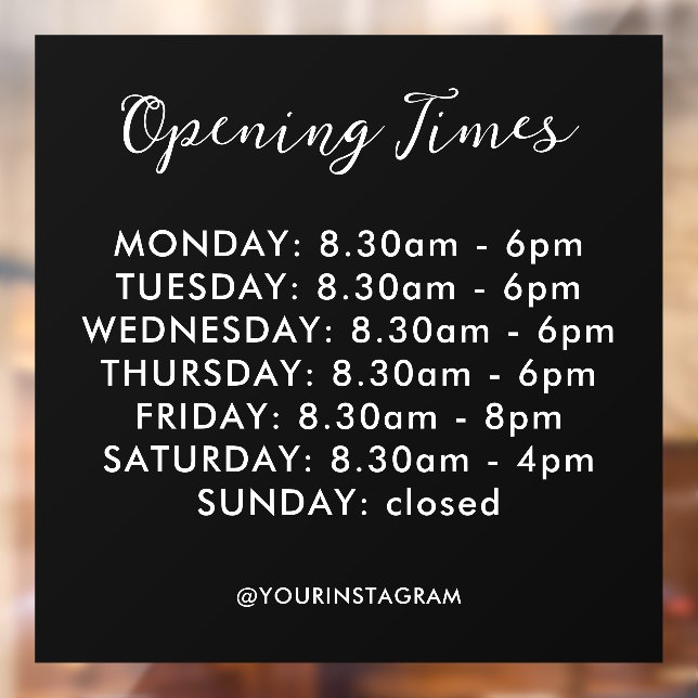 Opening hours business black modern minimalist window cling (Sheet 2)