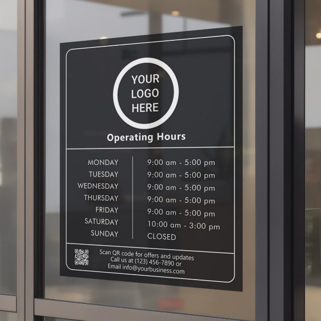 Opening Hours Business Logo QR Code Black & White Window Cling (Creator Uploaded)