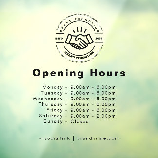 Opening Hours Business Logo Transparent Black Window Cling
