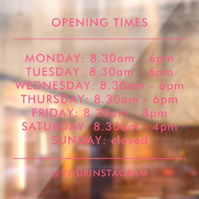 Opening hours business modern minimalist pink window cling (Sheet 2)