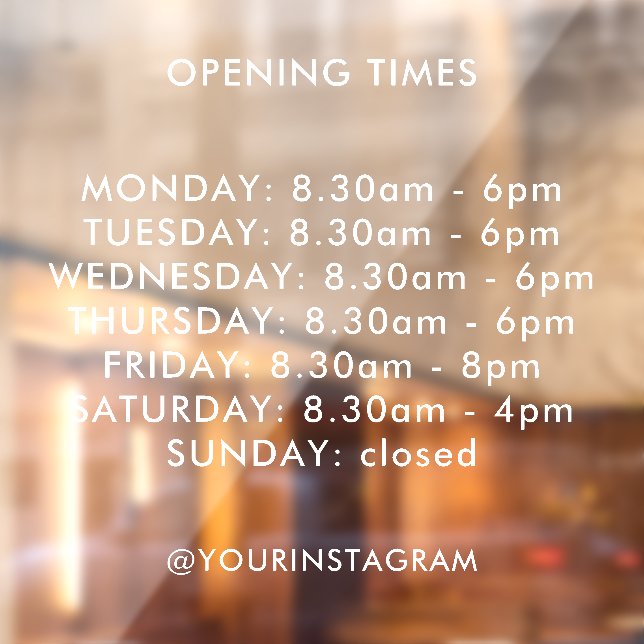 Opening hours business times modern minimalist window cling (Sheet 2)