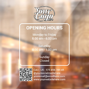 Opening Hours Business Window Cling