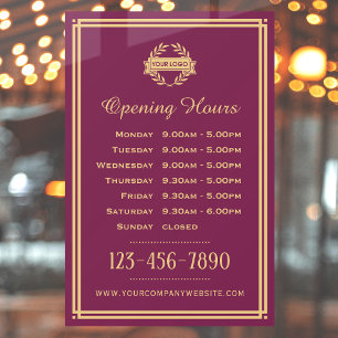 Opening Hours Classic Business Logo Plum Window Cling