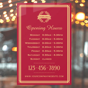 Opening Hours Classic Business Logo Red Window Cling