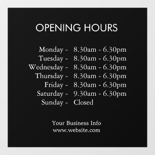 Opening Hours   Custom Business Times Black  Window Cling