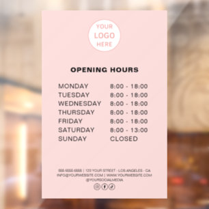 Opening Hours Custom Logo Pink Bakery Business Window Cling