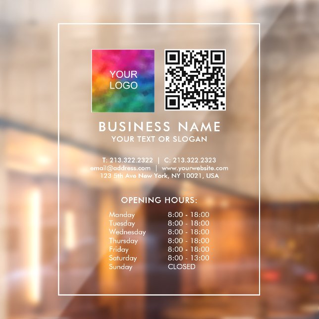 Opening Hours Customisable Business Logo QR Code Window Cling (Sheet 2)