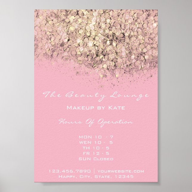 Opening Hours Gold Pastel Office Confetti Pink Poster (Front)