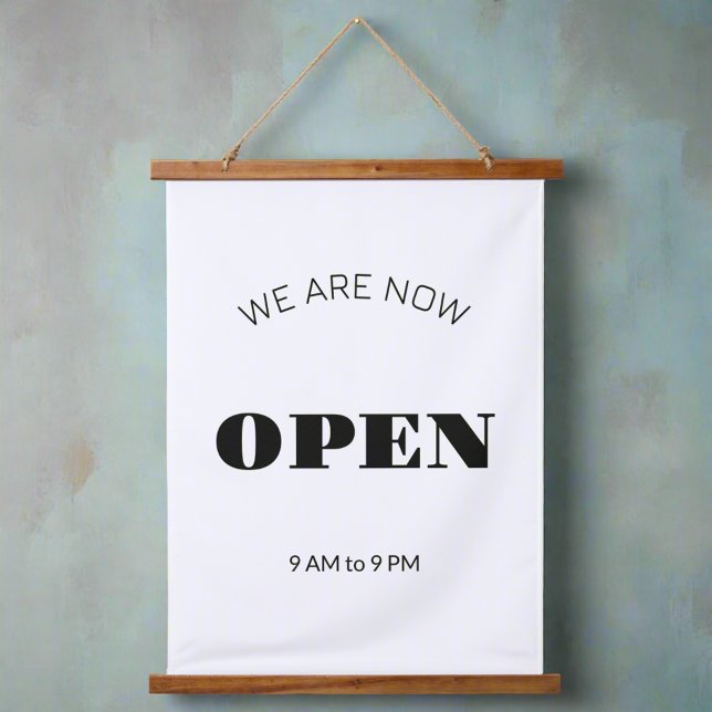 Opening Hours l Black & White Business Time Sign Hanging Tapestry (Creator Uploaded)