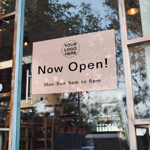 Opening Hours l Business Logo Blush Pink Window Cling