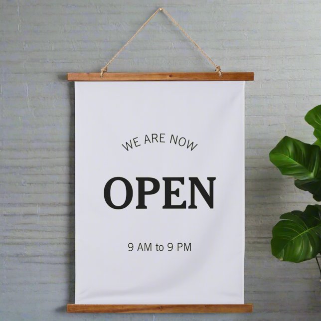Opening Hours  l Modern Black & Grey Business Time Hanging Tapestry (Creator Uploaded)