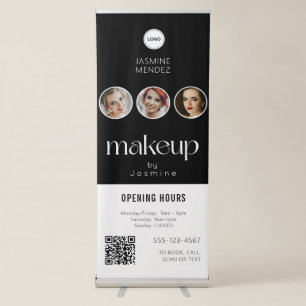 Opening Hours Logo Makeup Salon QR Code 3 Photo Retractable Banner