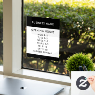 Opening Hours Modern Black Custom Business Window Cling