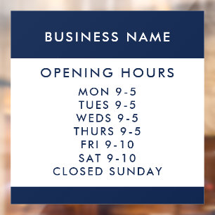 Opening Hours Modern Simple Blue Business Window Cling