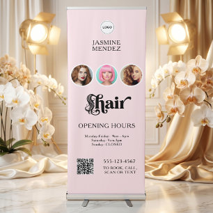 Opening Hours QR Code Logo Custom Hair Salon Retractable Banner