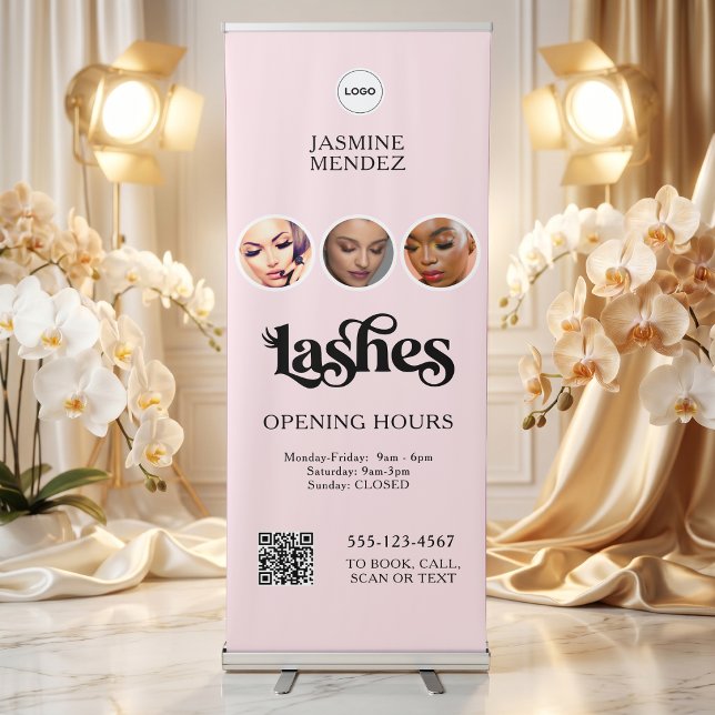 Opening Hours QR Code Logo Custom Lash Salon Retractable Banner (Creator Uploaded)