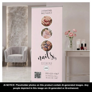Opening Hours QR Code Logo Custom Nail Salon Retractable Banner