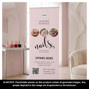 Opening Hours QR Code Logo Custom Nail Salon Retractable Banner