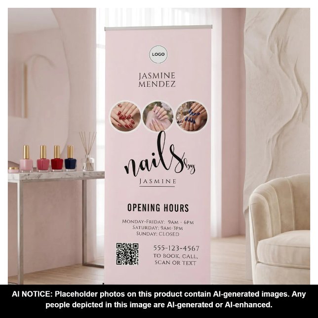 Opening Hours QR Code Logo Custom Nail Salon Retractable Banner (Creator Uploaded)