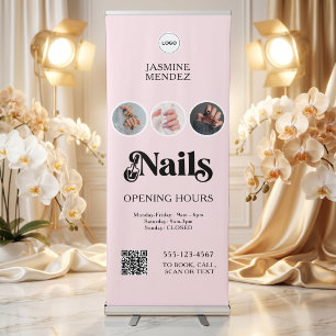 Opening Hours QR Code Logo Custom Nail Salon Retractable Banner