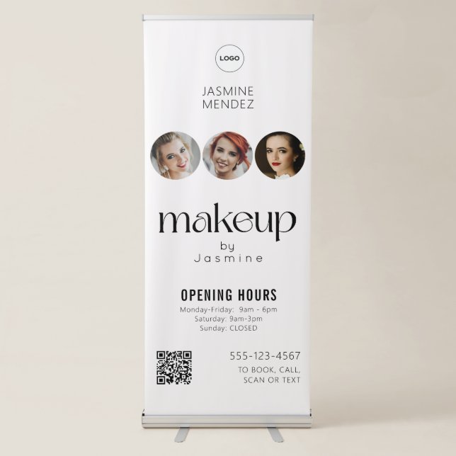 Opening Hours QR Code Logo Custom Salon Display Retractable Banner (Front)